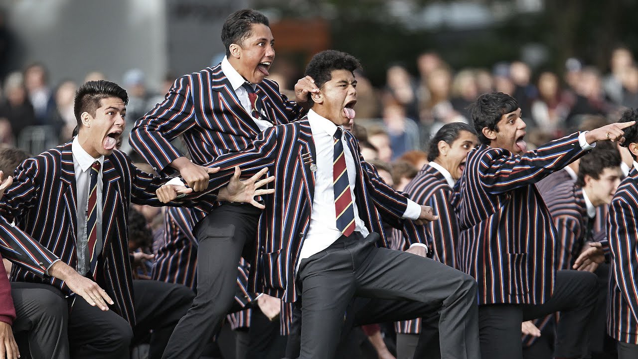 Image showing New Zealand students performing their school haka.